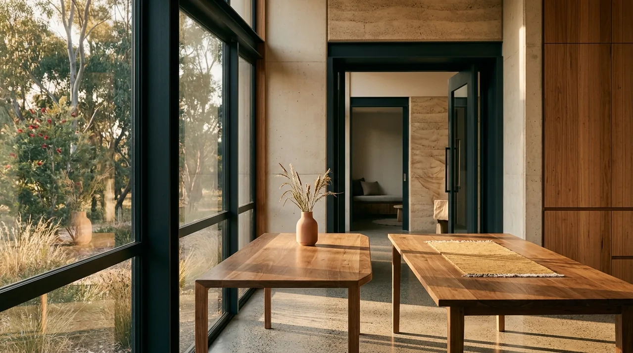 Studio interior — concrete, timber and natural light