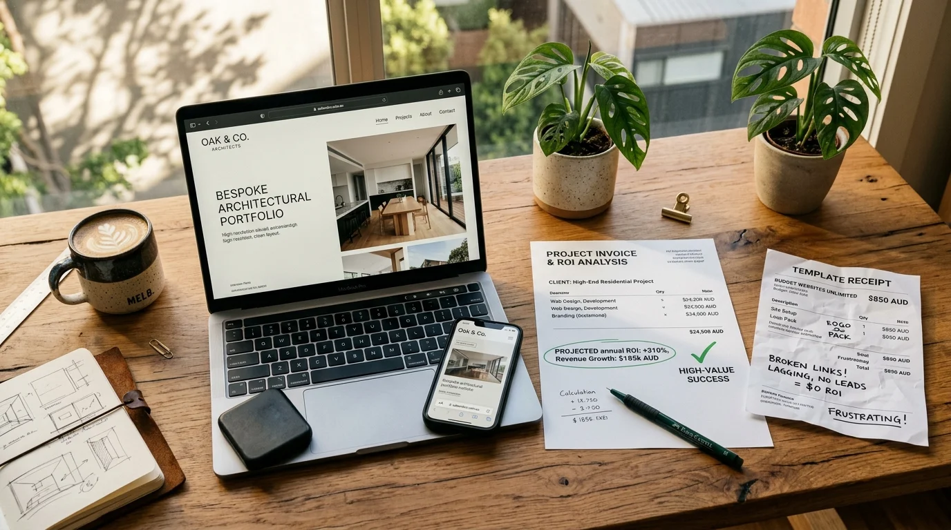 High-value bespoke website and project ROI analysis contrasting with cheap template receipts