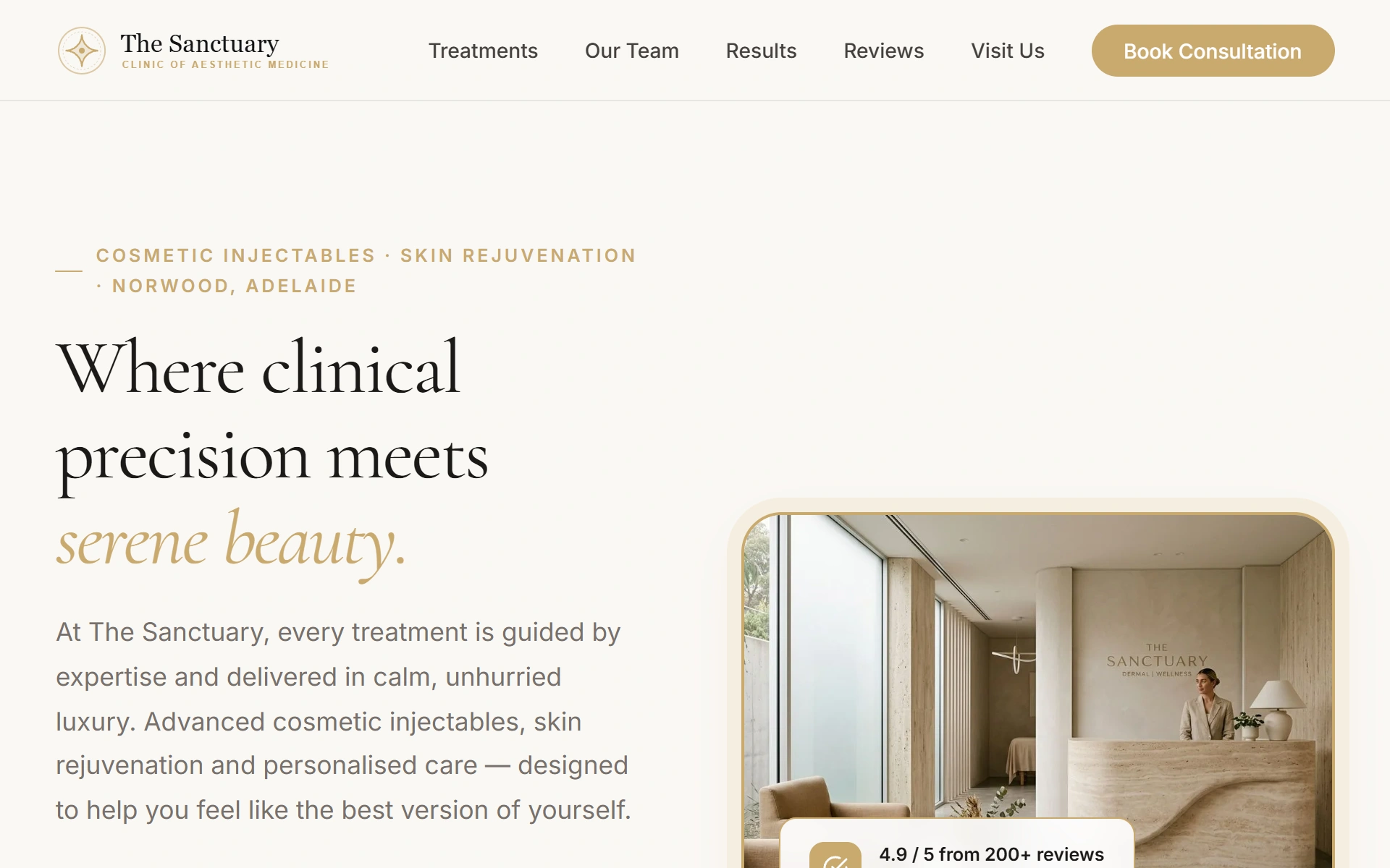 The Sanctuary Aesthetic Clinic live prototype