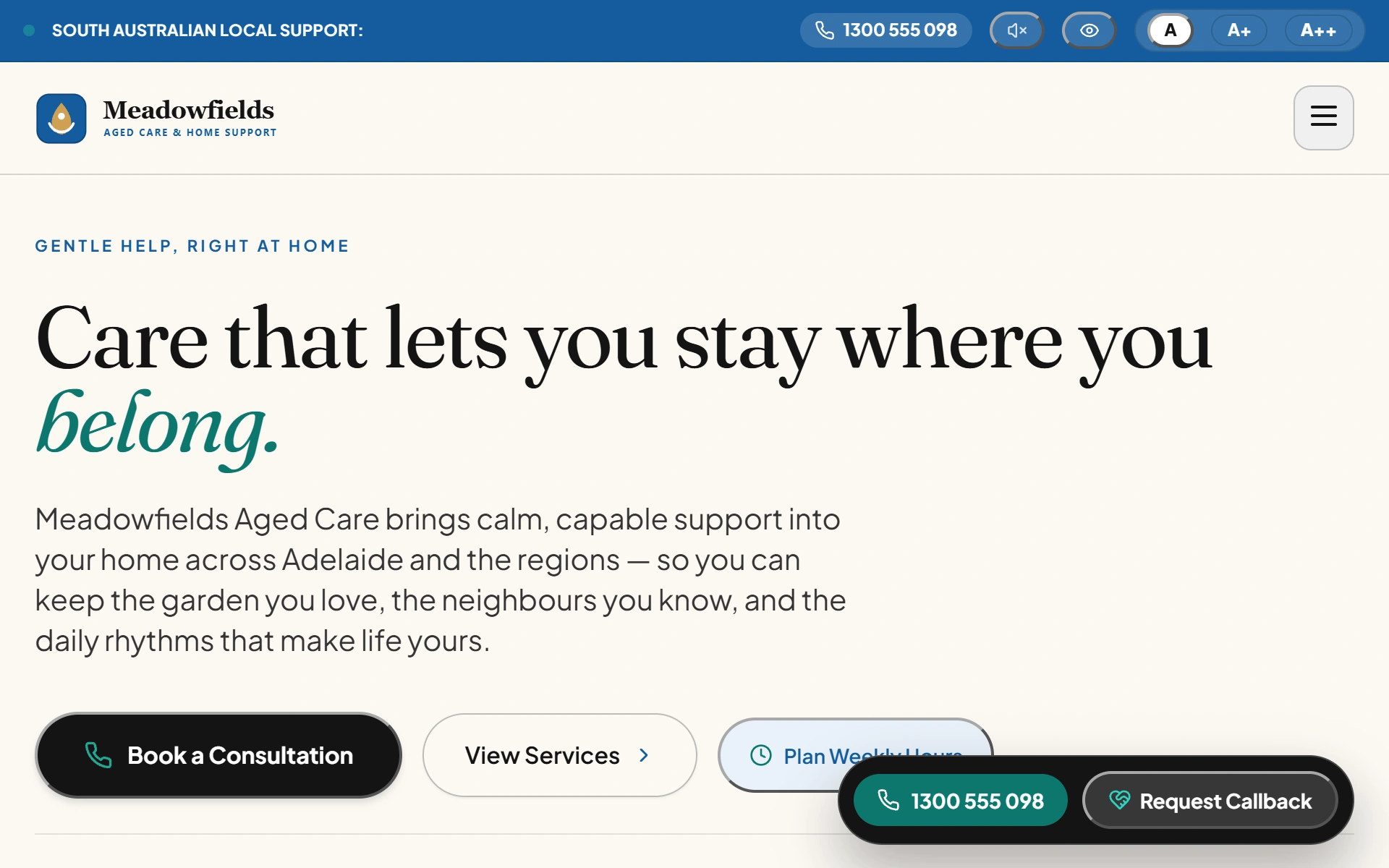 Meadowfields Aged Care live preview